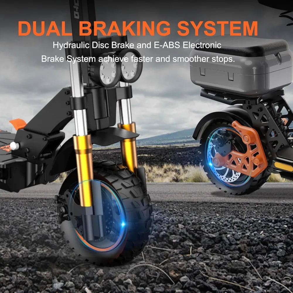 Electric Scooter with Seat - High-Speed Mobility | 1600W, UL Certified featuring dual braking system with hydraulic disc and E-ABS for smooth stops.