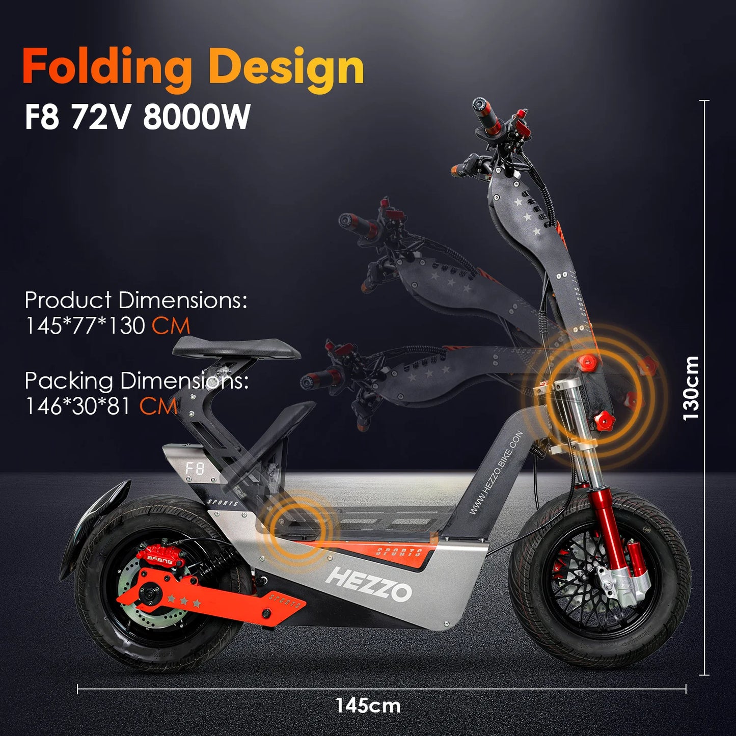 Close-up of 16-inch wheels on HEZZO F8 Electric Scooter