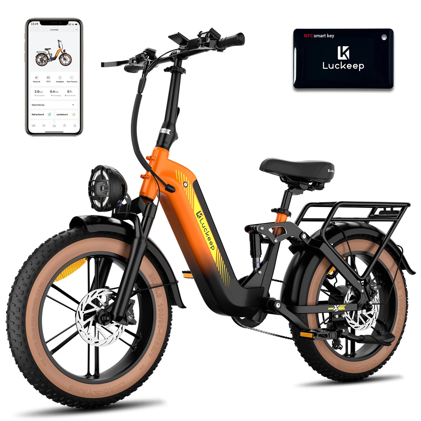 Luckeep X3 Electric Bike in orange color with NFC smart key and mobile app, combining style, power, and smart features for urban commuting.
