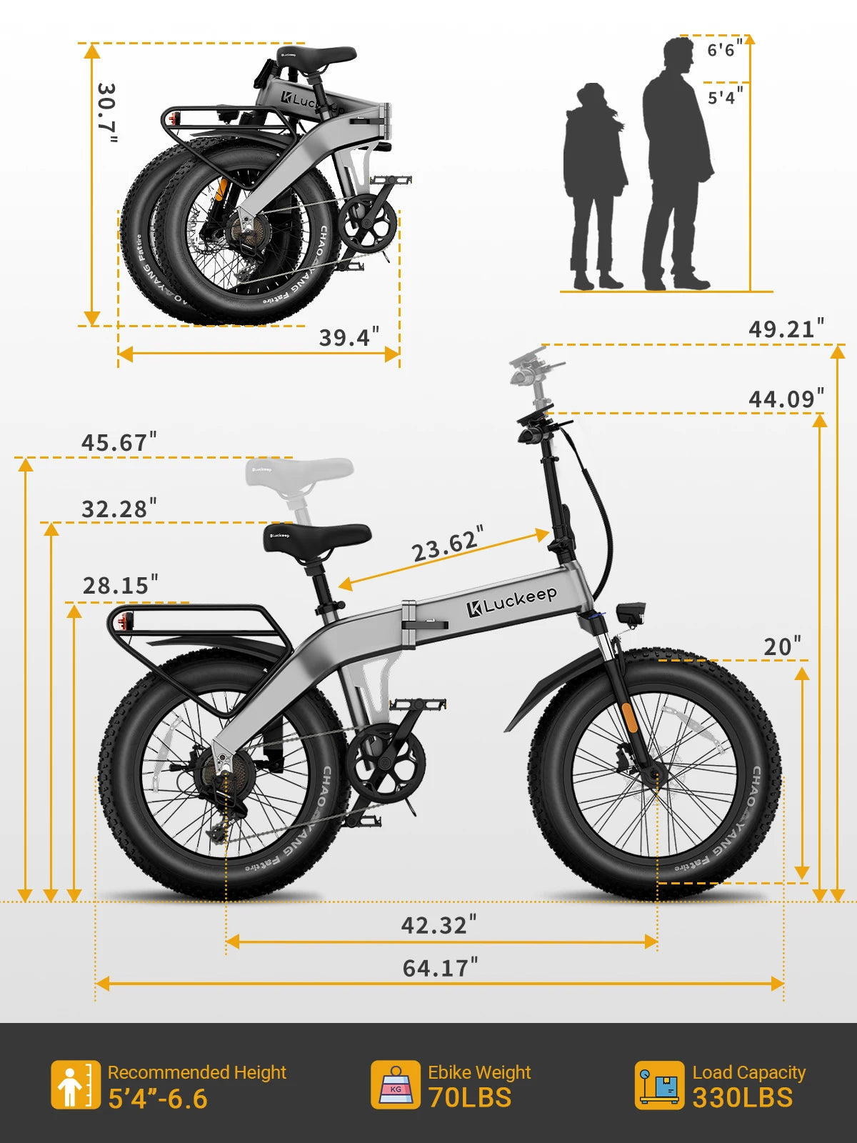 Side profile of gray Luckeep X1 Lite Folding Electric Bike