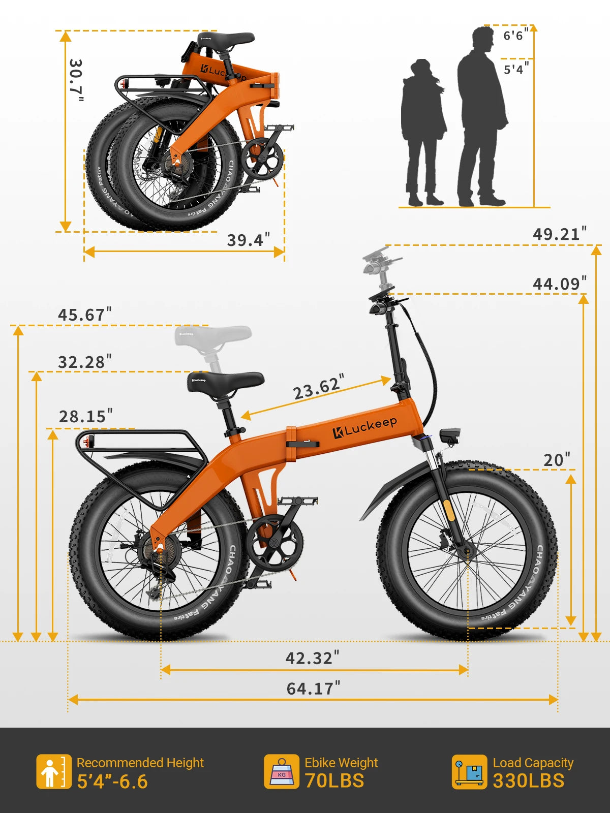 Luckeep X1 Lite Folding Electric Bike orange front view