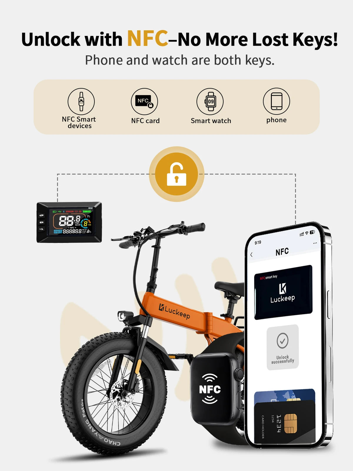 Side profile of orange Luckeep X1 Lite Folding Electric Bike