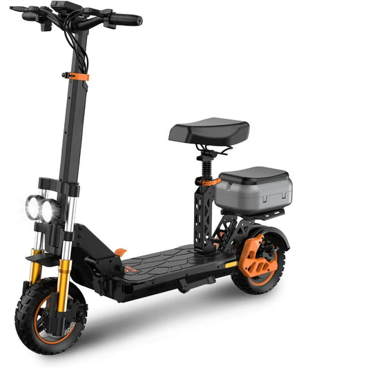 Electric Scooter with Seat - High-Speed Mobility | 1600W, UL Certified featuring dual headlights, rear storage box, and rugged off-road tires.
